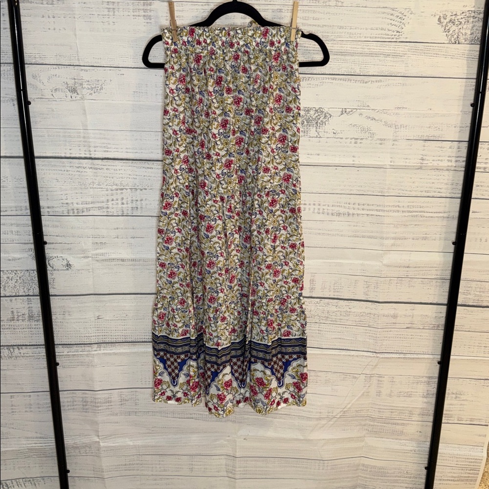 NWOT Floral Drawstring Maxi Skirt in Cream and Pink - Picture 6 of 6